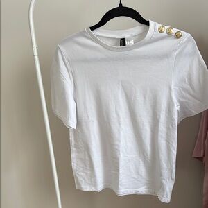 White Button-Detail Top